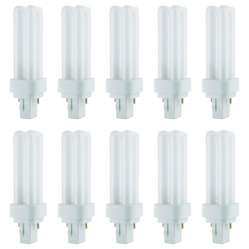 Sunlite 40538 PLD13/SP27K/10PK Double Twin Tube Compact Fluorescent Lamp, PLD 2-Pin, 13 Watts, 660 Lumens, 2700K Soft White, 2-Pin (GX23-2) Base, 10 Pack - Image 1